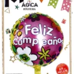 GLOBO DECORATIVO FELIZ CUMPLEAÑOS ROSADO CON FLORES
