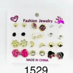 1529//Aretes tipo Topo con Brillo – Set Variado