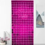 CH-19//Cortina Decorativa Metalizada Cuadriculada Fucsia