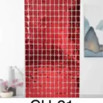 CH-21//Cortina Decorativa Metalizada Cuadriculada Roja