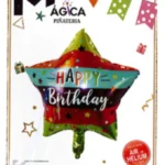 Globo Metálico Estrella “Happy Birthday” Multicolor Rayas 18”