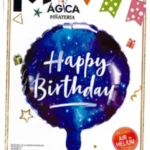 Globo Metálico Redondo “Happy Birthday” Diseño Galaxia 18”