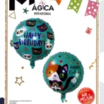 Globo Metálico Redondo “Happy Birthday” Diseño Gatitos 18”