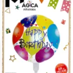 Globo Metálico Redondo “Happy Birthday” Diseño Globos de Colores 18”