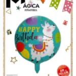 Globo Metálico Redondo “Happy Birthday” Diseño Llama 18”