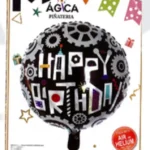 Globo Metálico Redondo “Happy Birthday” Diseño Mecánico 18”