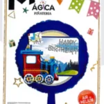 Globo Metálico Redondo “Happy Birthday” Diseño Tren 18”