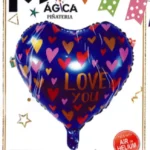 Globo Metálico Corazón “Love You” Azul con Corazones 18”