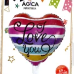 Globo Metálico Corazón “I Love You” Rayas Multicolor 18”