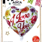 Globo Metálico Corazón “I Love You” Flores Multicolor 18”