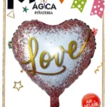 Globo Metálico Corazón “Love” Blanco con Brillos Rojos 18”